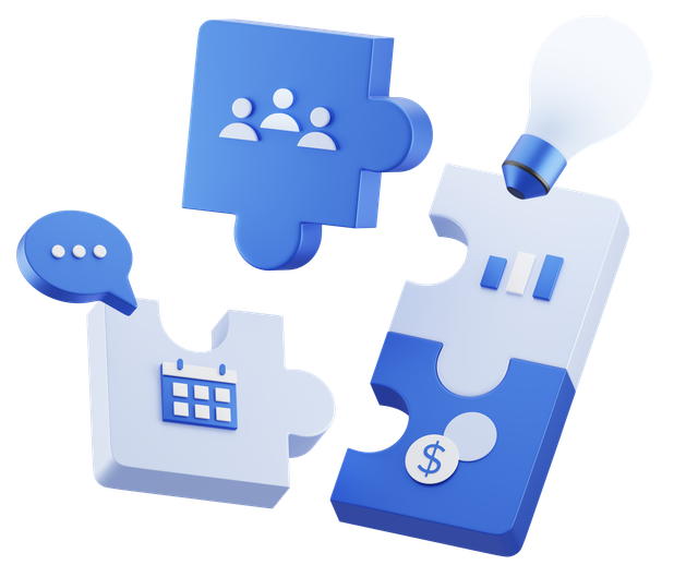 Illustration puzzle PrendsTaPart représentant la collaboration entre communauté, planning, communication et financement